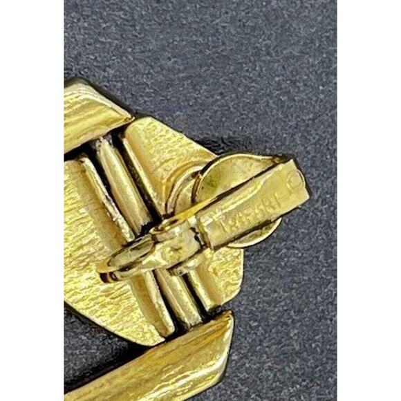 Crown Trifari Vintage Gold Tone Black Enamel Clip On Door Knocker Earrings - Picture 10 of 10